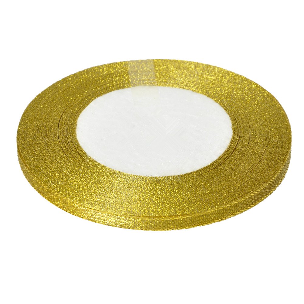 3 Rolls 22 Meters Organza Ribbon Glitter Sheer Ribbon Metallic Satin Fabric Trimmings for Christmas Birthday Gift Wrapping Jewelry Making Accessories Wedding Party Decoration(Gold, 6mm)