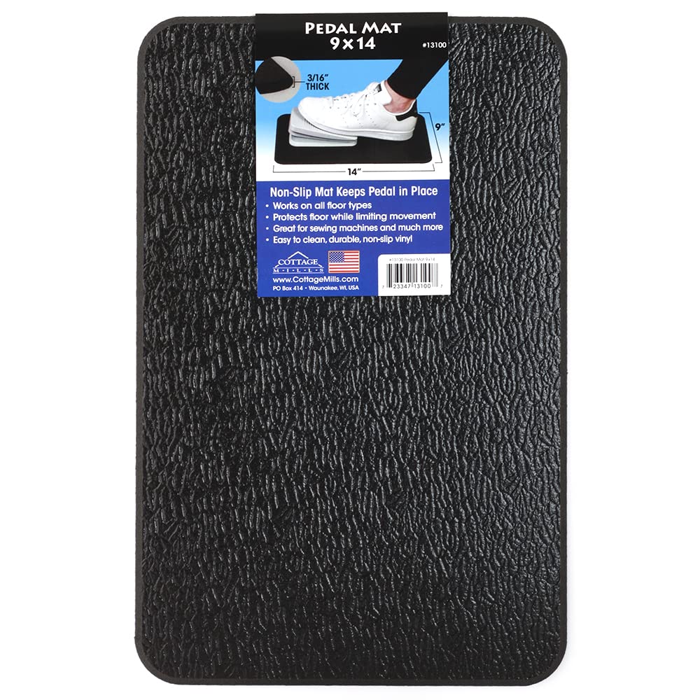 Cottage Mills Stay-in-Place Pedal Mat - 9" x 14". Non-Slip Mat Keeps Sewing Machine Pedal in Place. Made in USA.