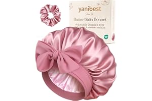 YANIBEST Double Layer Satin Silk Bonnet for Sleeping Hair Bonnet with Elastic Tie Band for Curly Hair Wig Caps
