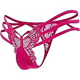 BLESO Mens Sexy Femboy Thong Sissy Butterfly Sheer Low Rise Floral Lace G-String Lingerie Femboy Panties