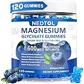 Nedtol Magnesium Glycinate Gummies 600mg, Sugar Free Magnesium Potassium Supplement for Adults with Magnesium L-Threonate, Vitamin D, B6,and CoQ10 for Sleep, Body Support and Relaxation,120 Count