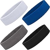 ONUPGO 4 Pack Sweatbands Sports Headbands for Men & Women, Cotton Headband Terry Cloth Sweatband for Tennis,Basketball,Football,Gym,Working Out - Moisture Wicking Elasticity
