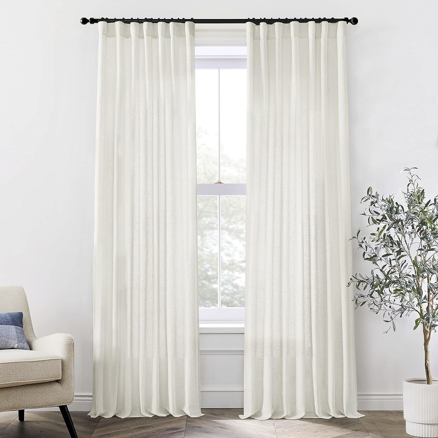 Photo 1 of XTMYI  2 Panels Set Custom Length Back Tab Linen Window Sheer Curtain Drapes for Living Room Bedroom, Cream(Ivory/Off White) size unknown 