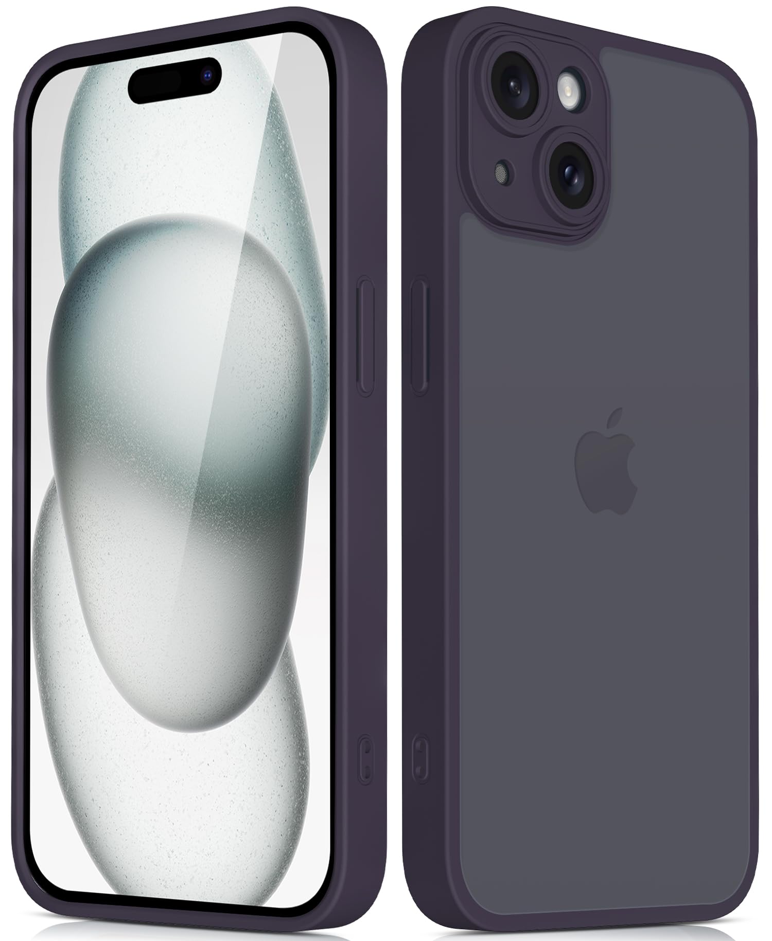 Mootobo for iPhone 15 Case with Camera Lens Full Cover Protection, 10FT Military Grade Drop Protection Phone Case with Anti-Fingerprint Matte Back 6.1 inch - Deeppurple