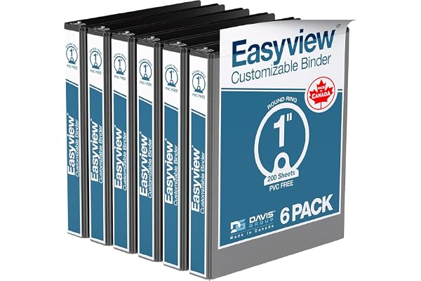 EasyView Premium 1-Inch Binders with Clear-View Covers, 3-Ring Binders for School, Office, or Home, Colored Binder Notebooks,