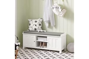 Haotian Shoe Storage Bench Entryway, White Window Bench with Cushion, Living Room Ottoman Bench, Small Shoe Cabinet Behind Doorway, Mudroom Hallway Bedroom FSR35-W