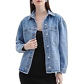 ZMTUO Women's Denim Jacket Oversized Loose Fit Lapel Button Front Jean Jackets Coat