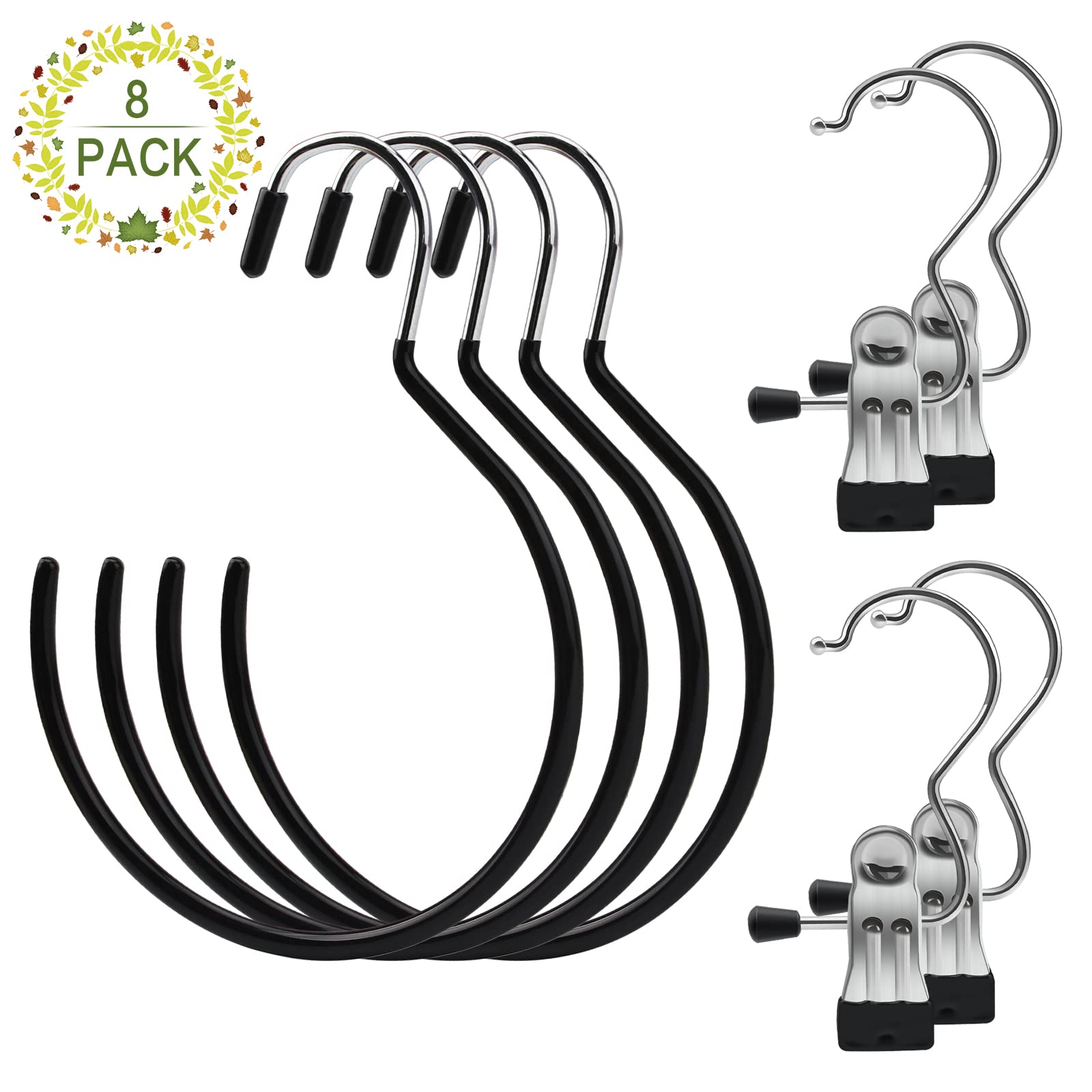 8PCS Scarf Ring Hanger Belt Rack, 4 Belt Rings Tie Holder 4 Hanging Hook Single Coat Non-Slip Ties Hanging Hook S-Shaped Metal Round Hanger for Wardrobe Ties Scarves Belts Jewelry Handbags