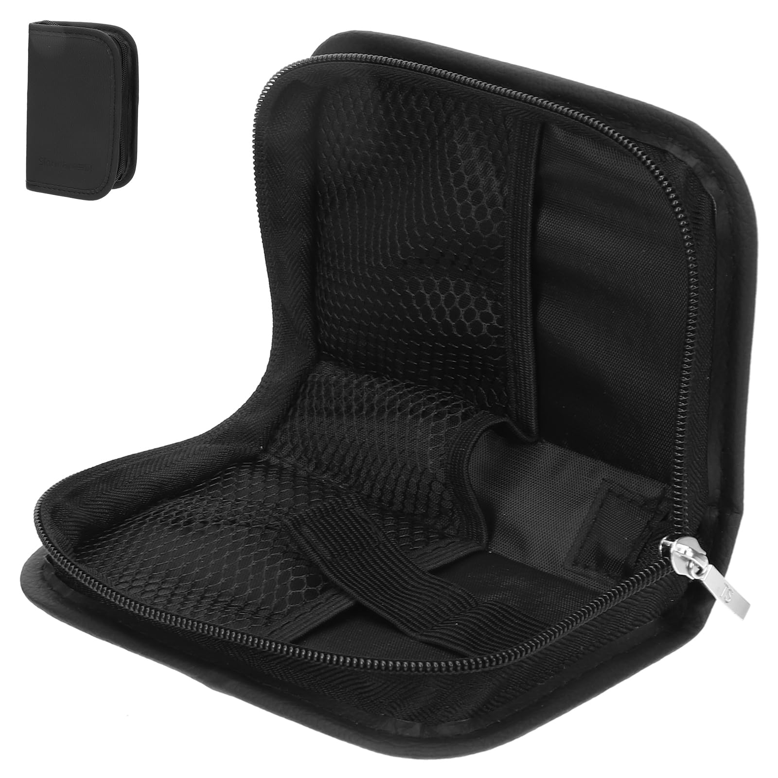 Portable Glucoses Meter Case - Diabetics Travel Bag for Bloods Sugar Monitor, Insulins Pens, and Supplies - Black Pu Leather Organizer with Mesh Pockets and Elastic Straps for Home and Travel Use