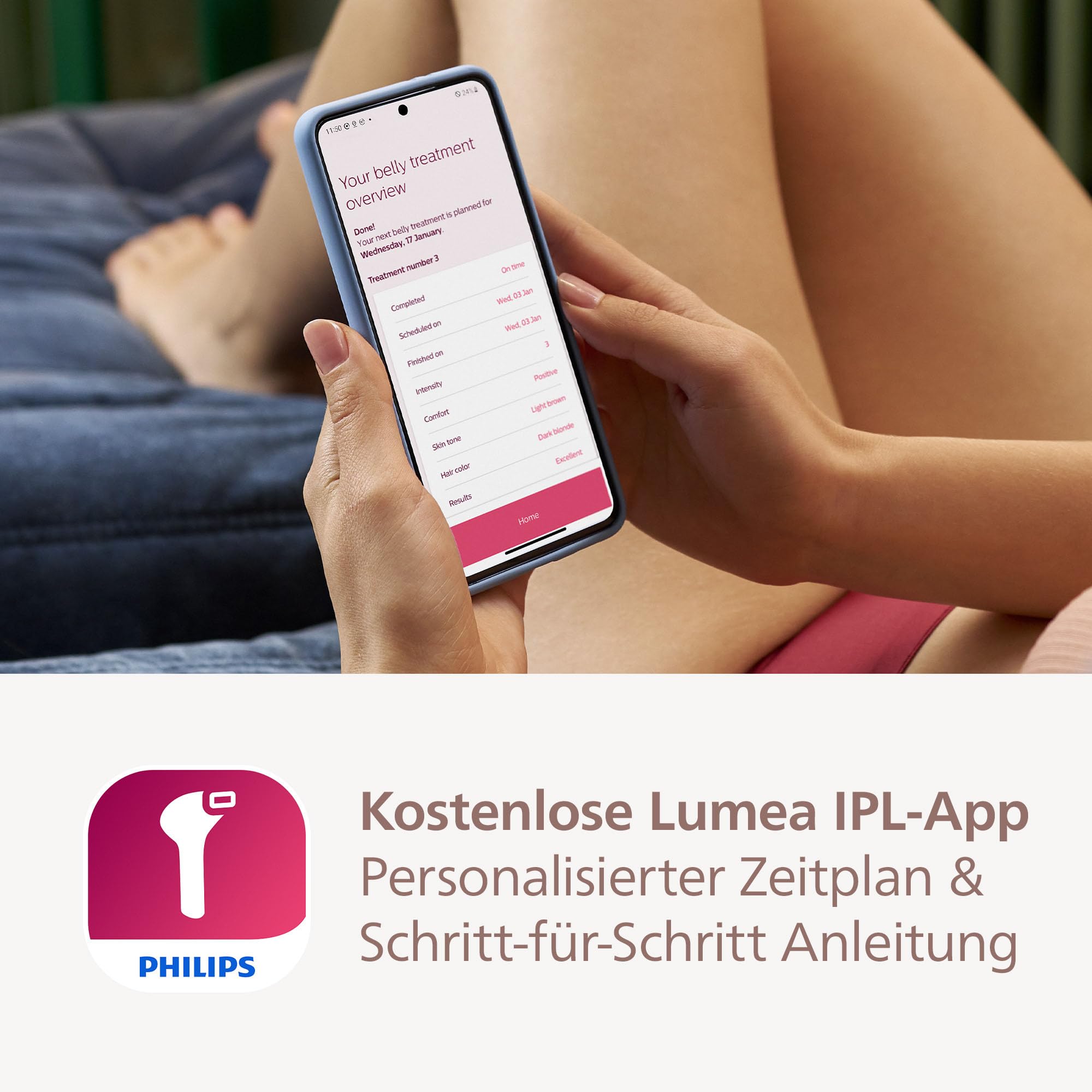 Philips Lumea IPL 8000 Series Haarentfernungsgerät mit SenseIQ Technologie – Alternative zur Laserhaarentfernung – 3 Aufsätze für Körper, Gesicht & Präzisionsbereiche (BRI946/00) 9