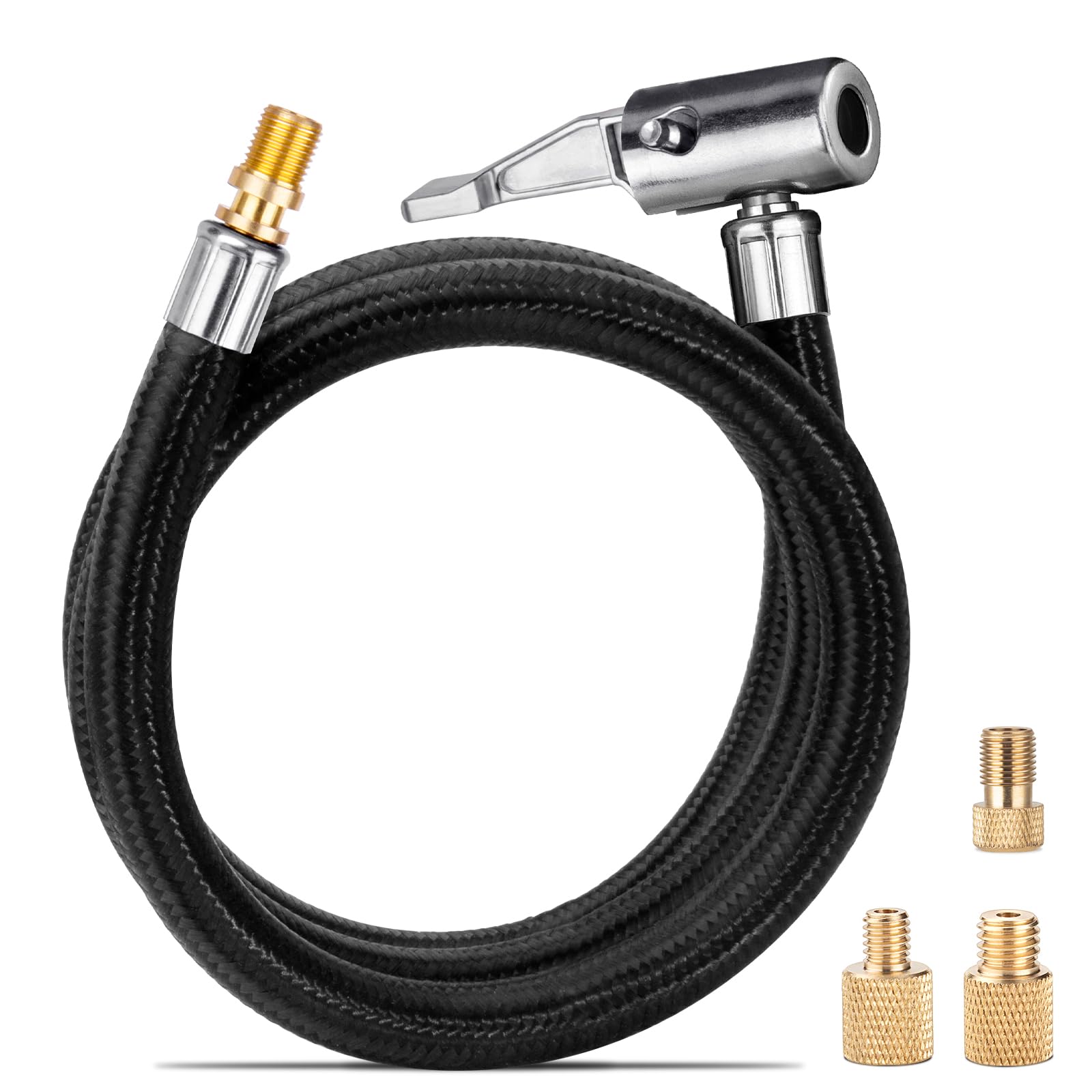 Photo 1 of LUMITECO 31" Upgraded Lengthened Tire Inflator Hose Adapter &Converting Nuts, Lock On Air Chuck with Hose and Tire Schrader Valve Fine Thread, for tire pump's Twist On Convert to Lock On Connection