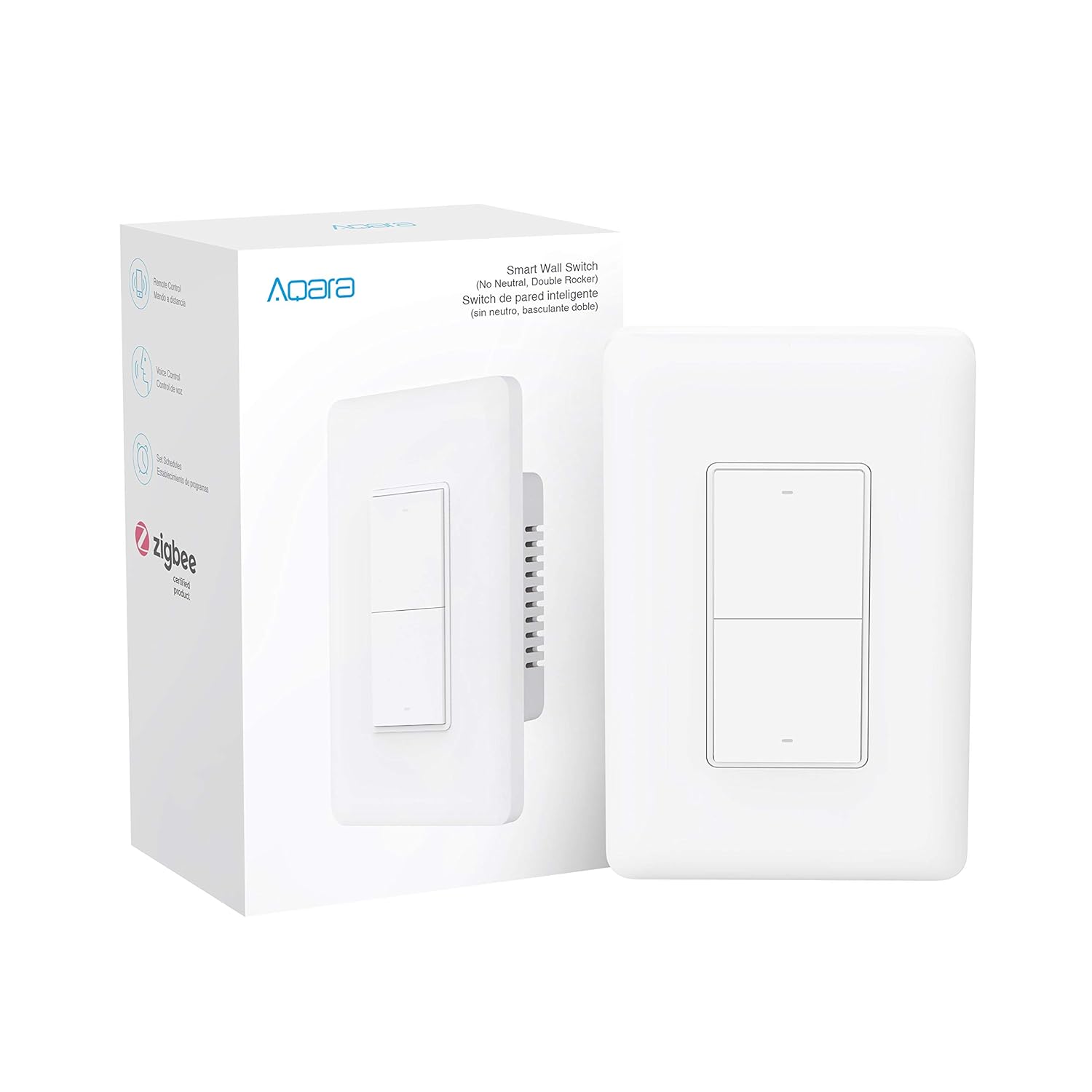 Aqara Smart Wall Switch (No Neutral, Double Rocker), REQUIRES AQARA HUB, Zigbee, Remote Control