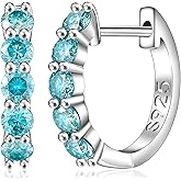 Luxfine Huggie Earrings for Women Sterling Silver Hoop Earrings Moissanite Earrings Lab Diamond Hoop Earrings Blue Aquamarine Rhinestone Earring Jewelry