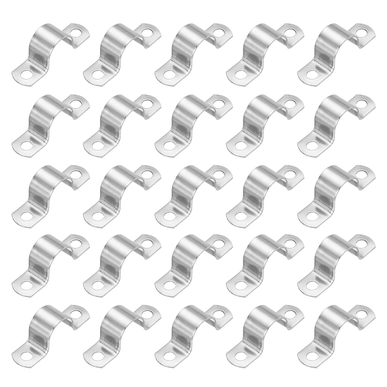PATIKIL 22mm Rigid Pipe Strap, 25 Pcs 304 Stainless Steel Conduit Clamp 2 Hole Thicken U Bracket Pipe Clamp Tube Strap for Pipe Cable Wire Fixing, (7/8")