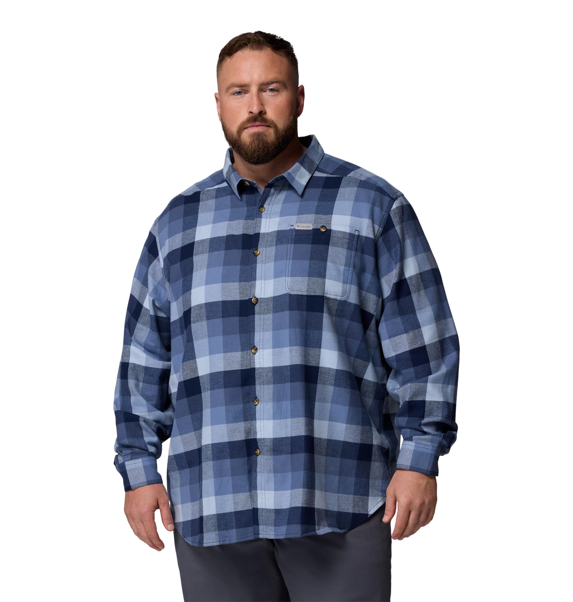 Columbia Mens Cornell Woods Flannel Long Sleeve Shirt, Collegiate Navy Multi Buffalo Check, 1X Image