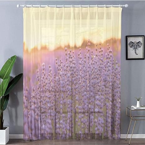 Amazon 150x178cm レースカーテン 装飾ホーム ウインドウ窓 ラベンダー 夏のティハニーハンガリーの近くのラベンダー 畑農業収穫香りアロマ装飾 バイオレットマスタード カーテン ブラインド オンライン通販