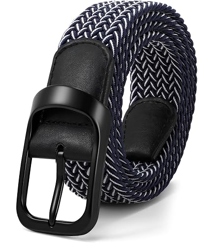 LEACOOLKEY 2 Pack Stretch Belts for Men Elastic Woven Braided Belt
