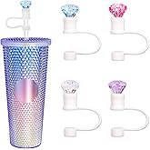 4 Pack Straw Cover Compatible with Starbucks Cup, 7-8MM Diamond Shape Reusable Silicone Straw Topper Cap, Protector Lid with Cute Colorful Accessories