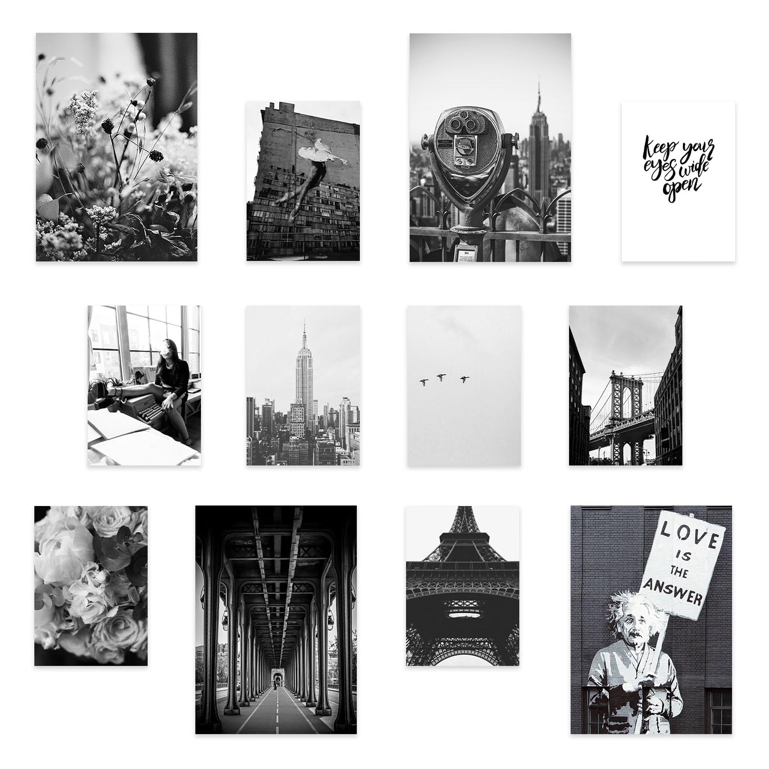 Nacnic Monochrome Moments: Set of 12 Black and White Photography Prints - 4 A3 & 8 A4 - Frameless Collection Wall Art Prints Poster Wall decor