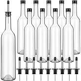 Maxdot 10 Pcs Long Neck Glass Bottles with Pourer Bordeaux Wine Bottle Clear Empty Wine Syrup Juice for Home Bar Liquor Juice Making Wedding Anniversary Party(Stainless)