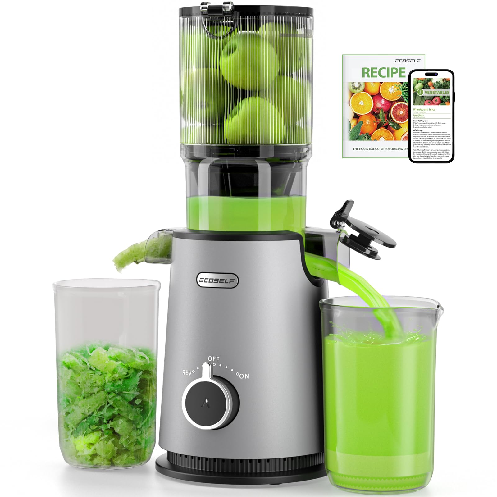 Photo 1 of ECOSELF Cold Press Juicer - Wide Mouth Feed Chute with Self Feeding Design - Slow Masticating Juicer for Vegetables and Fruits - Juice Extractor Machine High Juice Yield - Easy to Clean & Assemble