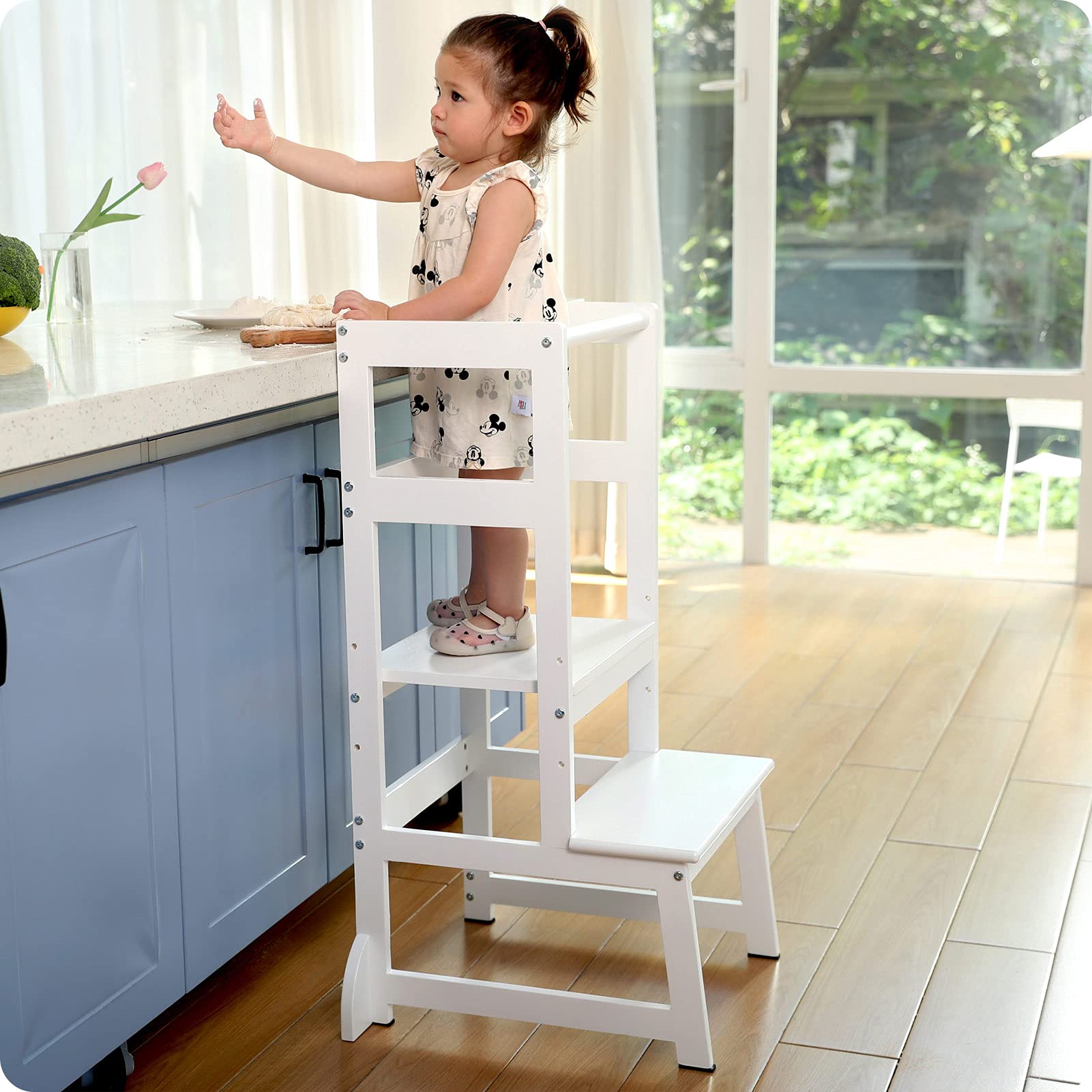 Photo 1 of Height Adjustable Kitchen Step Stool for Toddlers, Kids Montessori Learning Stool, Baby Standing Tower for Counter, Children Standing Helper (White)