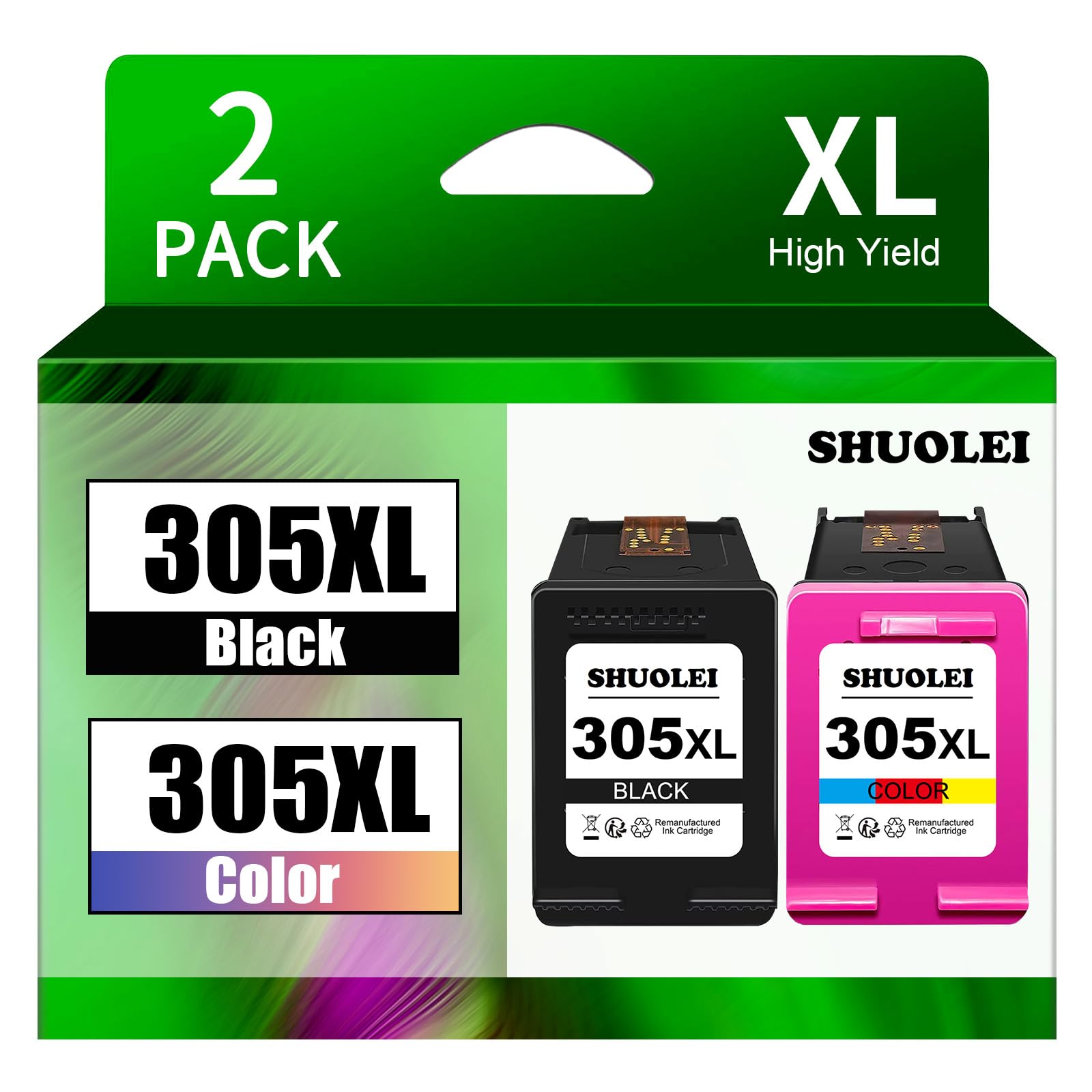 305XL Remanufactured Ink Cartridges Compatible with HP 305 XL 305XL Cartridges Multipack for DeskJet 2710 2720 DeskJet Plus 4110 4120 Envy 6010 6020 6032 Envy Pro 6420 (2-Pack, Black + Color)