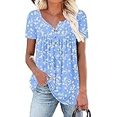 Aodemo Women's Summer Plus Size Tops Short Sleeve Shirts Henley Fit Tunic Ladies Flowy Blouse
