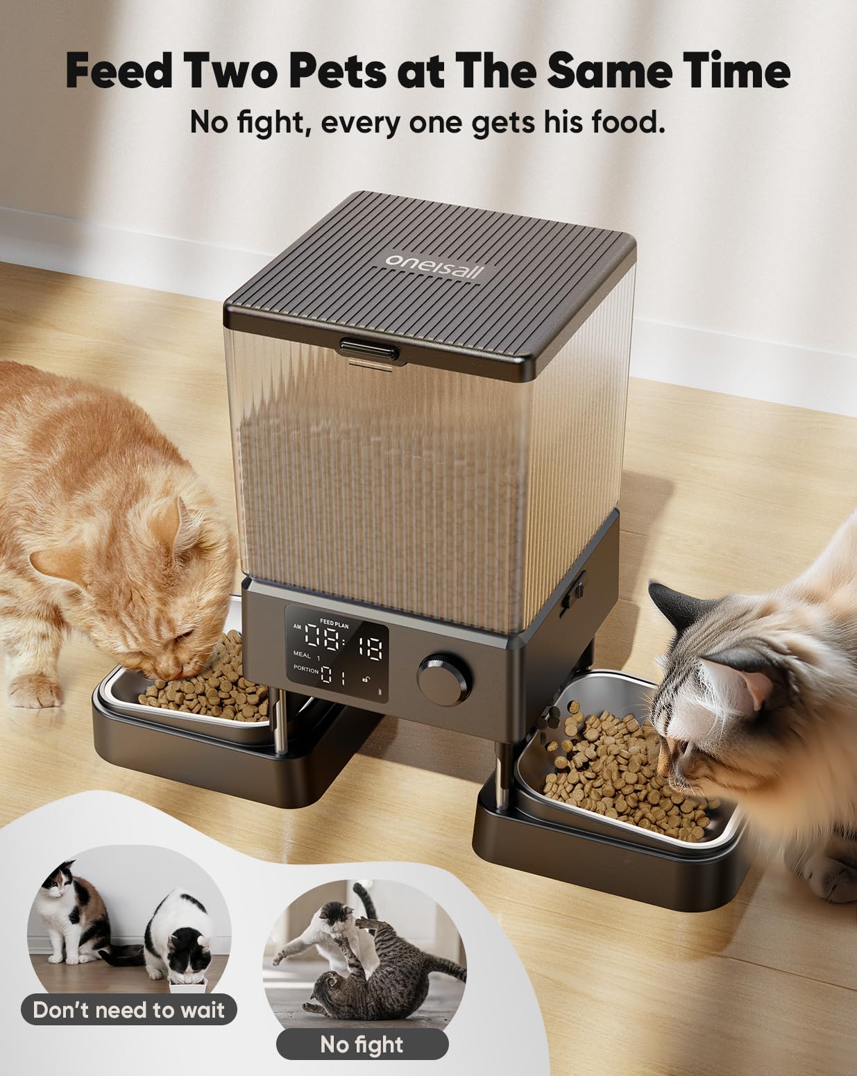 oneisall Automatic Dial Cat Food Dispenser for 2 Cats, 20 Cups Automatic Cat