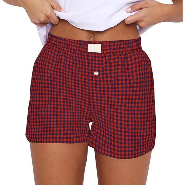 Womens Y2K Lounge Shorts Cute Soft Elastic Low Waist Plaid Womens Y2K Lounge Shorts Cute Soft Elastic Low Waist Plaid