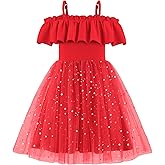 Arshiner Toddler Girl Tulle Dress Girls Sequin Summer Dresses Off Shoulder Flutter Formal Birthday Party Princess Dress