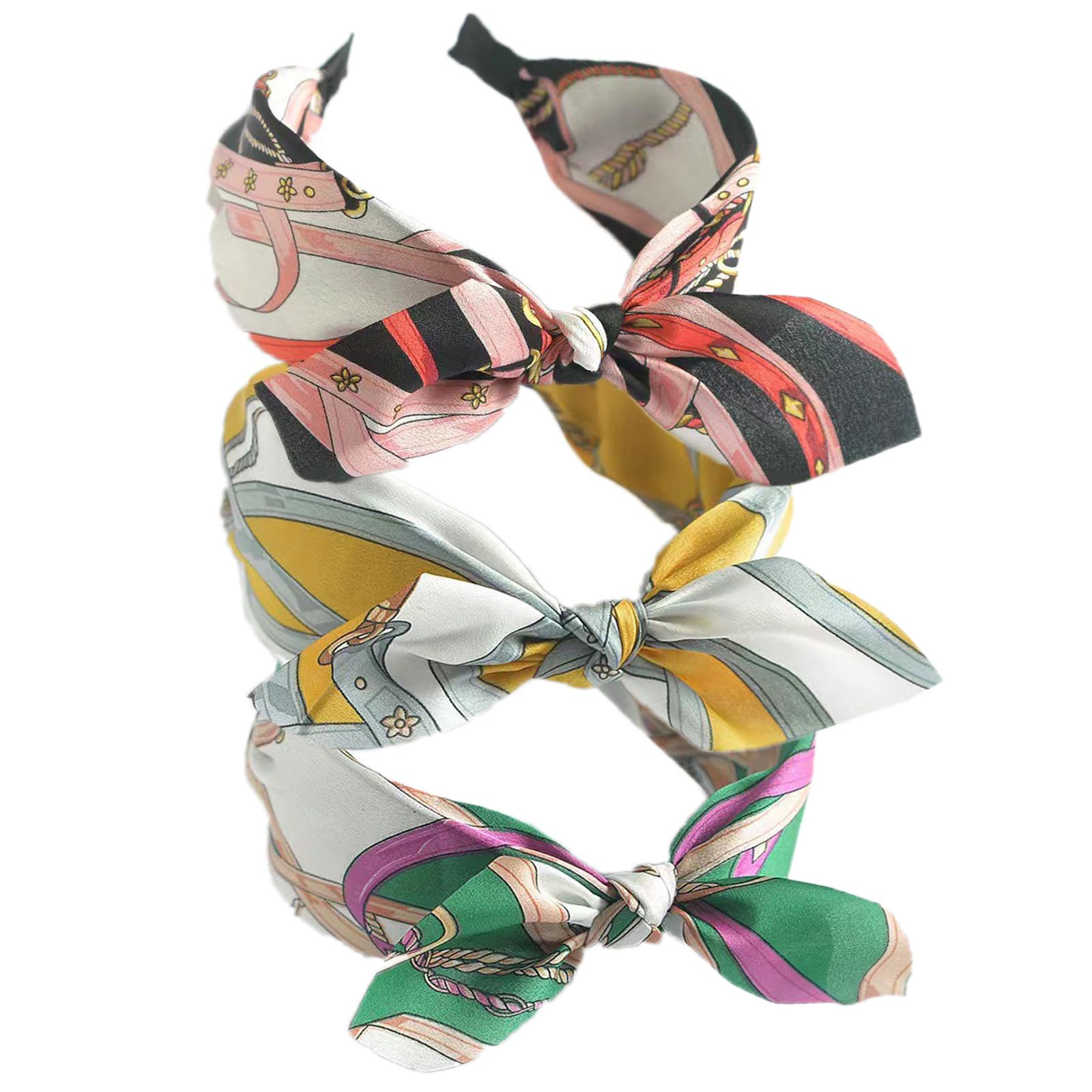 Wide Bow Headband for Women Fabric Hair Band Elastic Head Wrap Cute Knot Hair Accessories for Women and Girls (ChainBow)