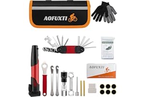 AOFUXTI Bicycle Tire Patch Repair Kit, Bike Chain Repair Wrench, Essential Mini Pump, Portable Adult Bicycle Toolkit Accessories,Tool Kit for Camping Travel, Best Gifts for Men and Women