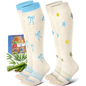 Lalapapa Bamboo Viscose Compression Socks for Women | 2 Pairs, 15-20 mmHg Graduated Support, Breathable Knee High, Arch Suppo