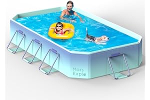 Mars Explo Foldable Non-Inflatable Swimming Pool,Portable Kiddie Pool for Kid and Adult with Metal Bracket, Dog Pool, Collapsible Family Pool for Outdoor, Backyard, Rectangular,113" x 66" x 20"