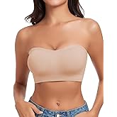 WOWENY Strapless Bras for Women Bandeau Bra Wireless Non-Slip Silicone Seamless Padded Tube Top Bra