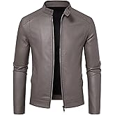 Zbrandy Mens Leather Jacket Faux Leather Motorcycle Jackets Stand Collar Biker Coat Outwear