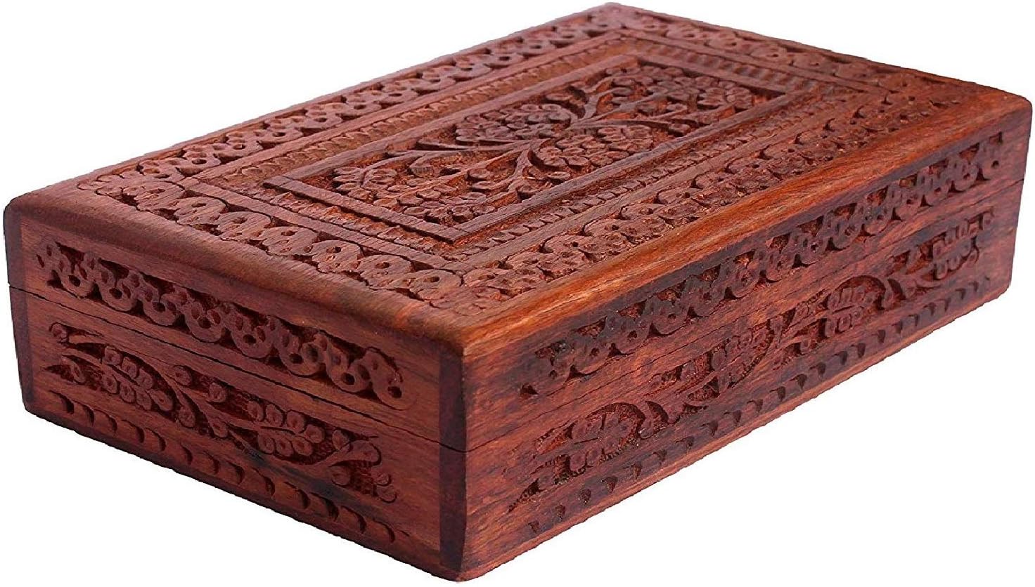 RGrandsons Handmade Wooden Jewellery Box for Women Jewel Organizer Hand Carved with Intricate Carvings Gift Items - 10 Inches