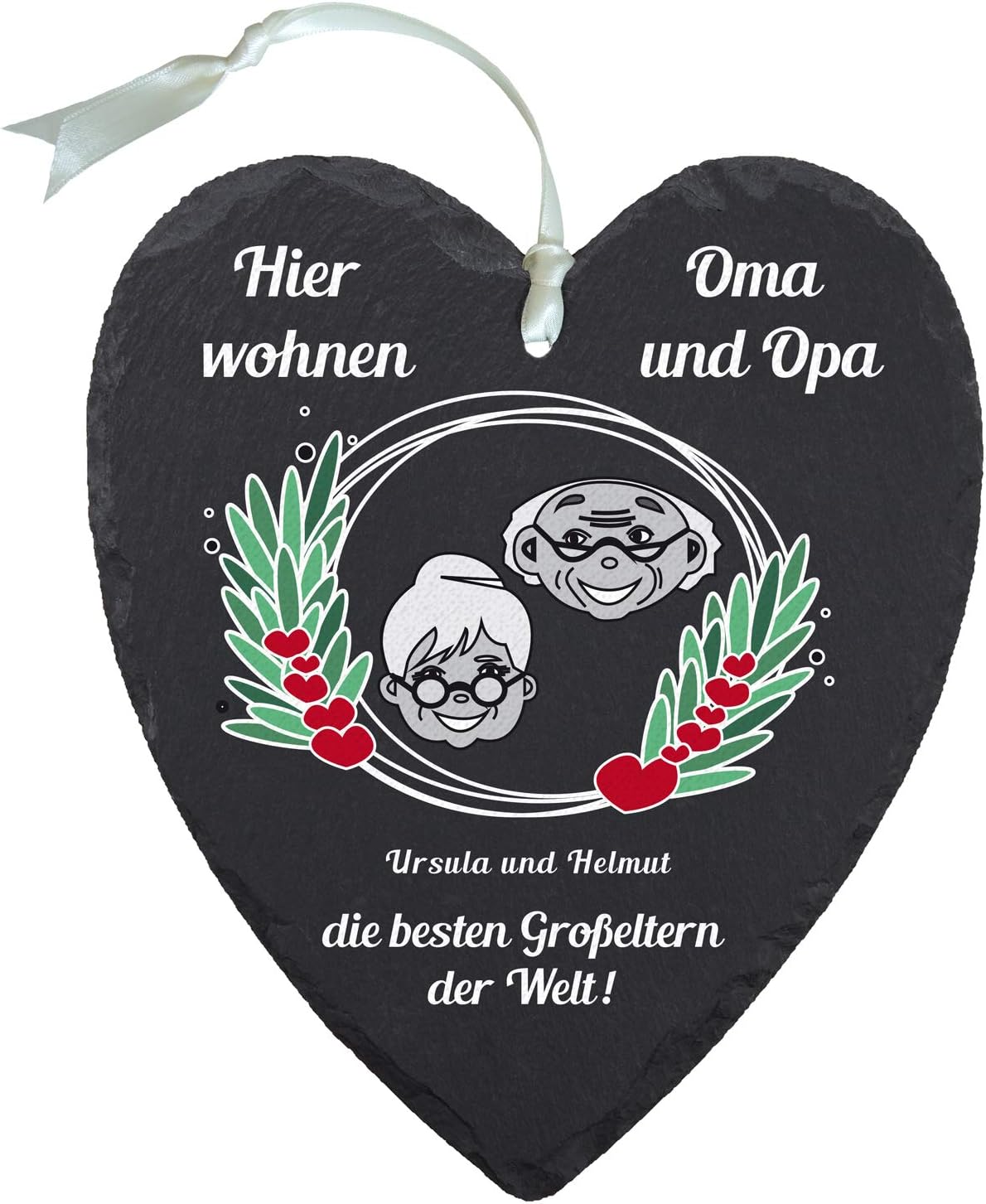 Geschenke 24 Schieferherz - Hier wohnen Oma und Opa mit