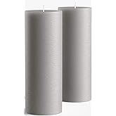 Set of 2 Pillar Candles 3" x 8" Unscented Handpoured Weddings, Home Decoration, Restaurants, Spa, Church Smokeless Cotton Wick - Grey