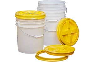 Consolidated Plastics 5 Gallon Natural Food Grade Buckets + Yellow Gamma Seal Lids, BPA Free Container Storage, Durable HDPE Pails, Made in USA (3 Pack)