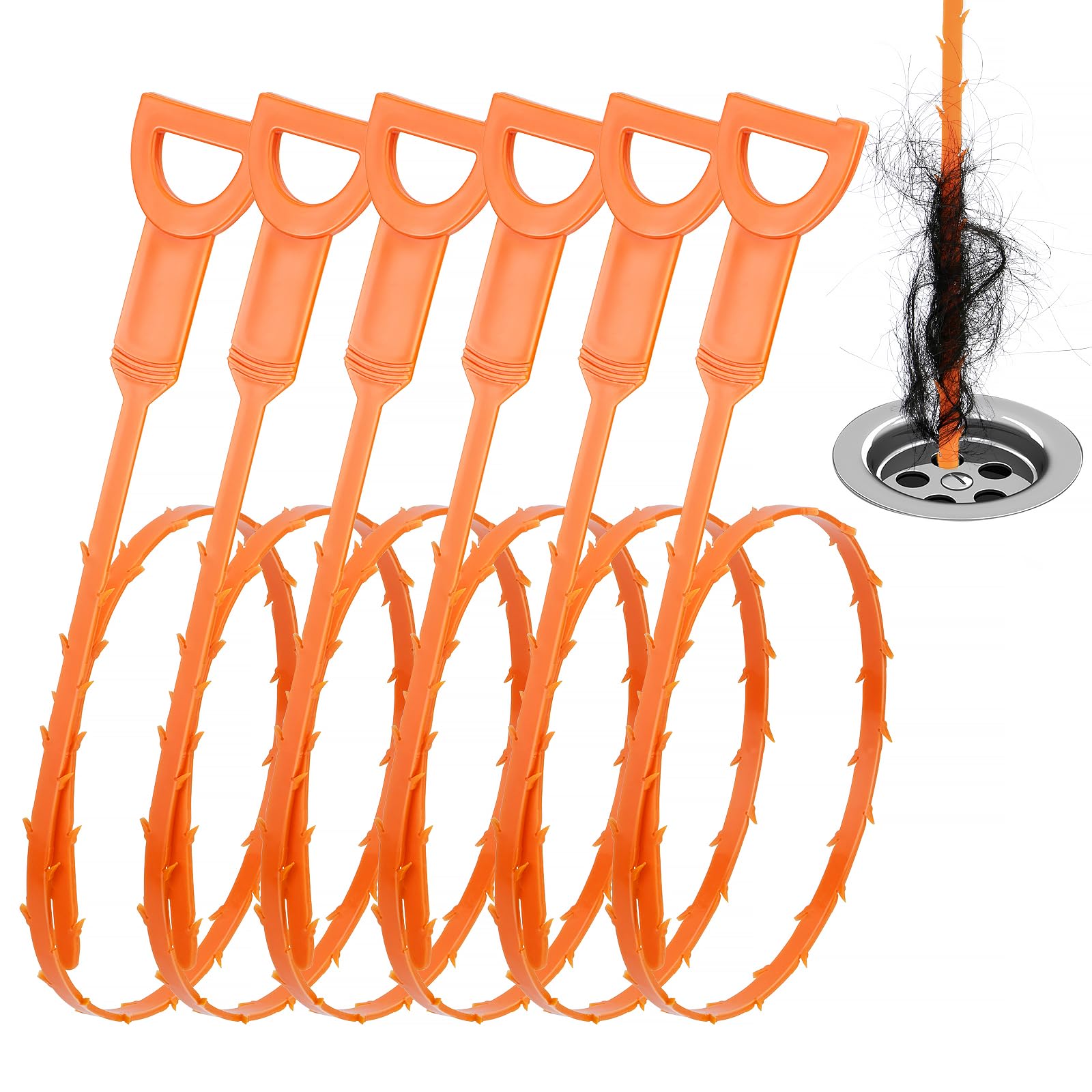 DrSnake Drain Clog Remover, 25-Inch Drain Hair Removal Tool, Drain Hair Remover Plumbing Snake, Drain Cleaner Hair Clog Remover, Shower Drain Hair Catcher, Easy & Quik to Use on Most Drains - 6 Pack