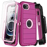 KECAI for iPhone 16e Case with Belt Clip Holster,Screen Protector X2,Heavy Duty Shockproof Drop Protection Military Grade 3 Layers Full Covered Rugged Durable Phone Cover for Apple 16e (Burgundy)
