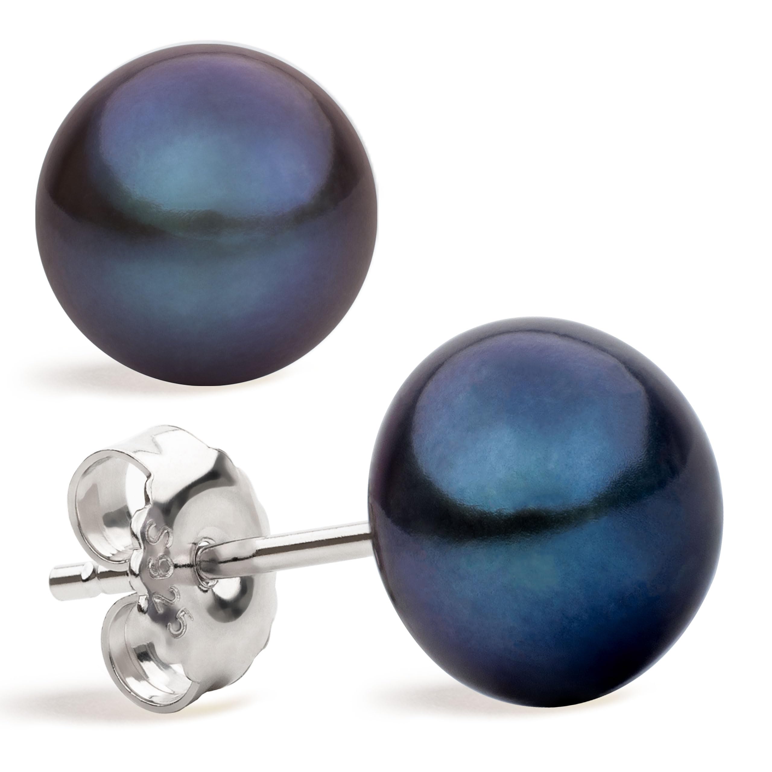 Freshwater Cultured Pearl Stud Earrings for Women Button Shape Lavender, Peach, Gray and Black SECRET & YOU - Sterling Silver 925 - Available in 4 sizes from 8 mm to 11 mm