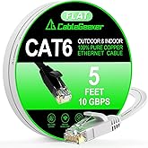 Cat 6 Ethernet Cable 5 ft White, Flat Cat6 Internet Network Cable, High Speed 10Gbps Short Computer Cord, RJ45 LAN Patch Cord