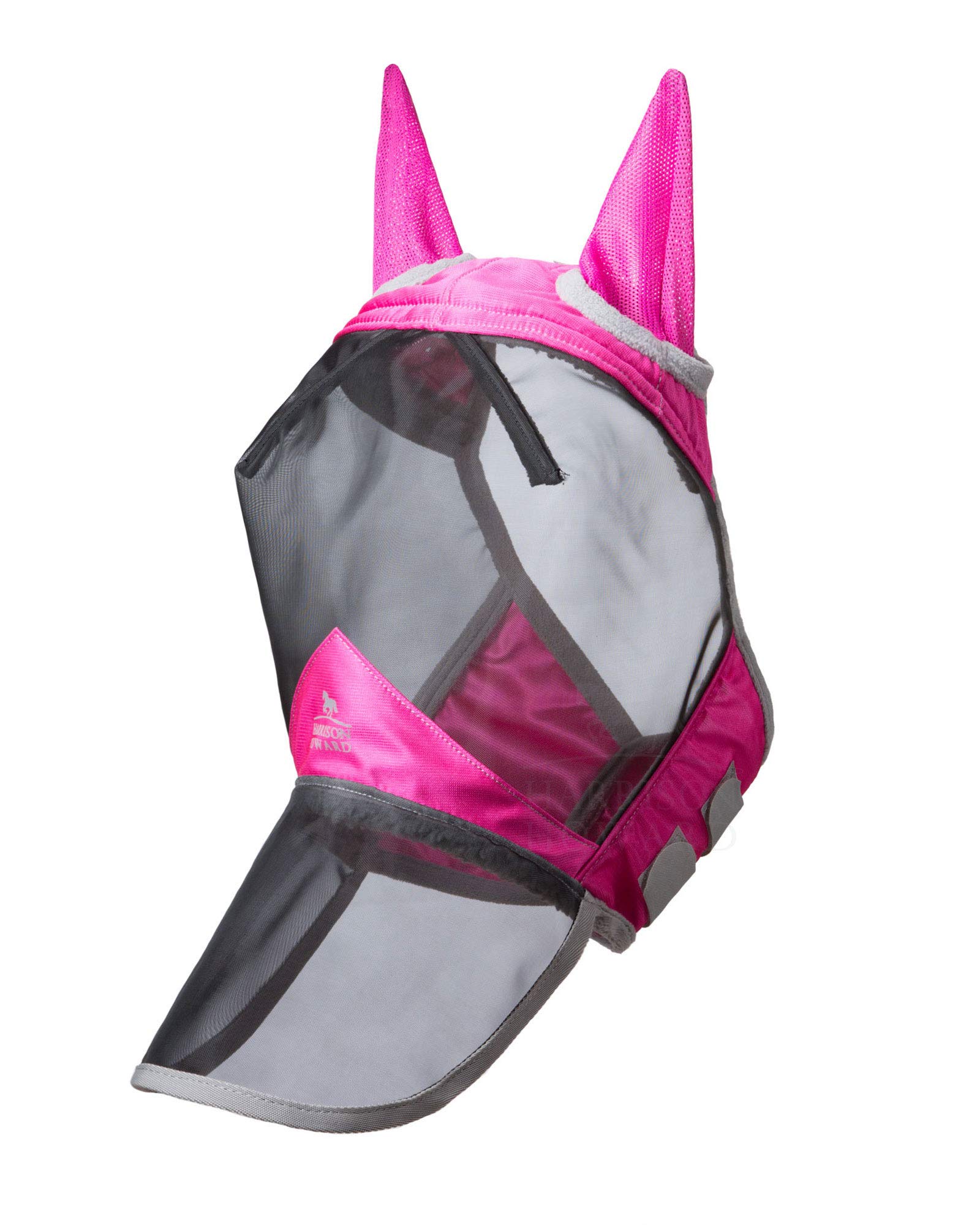 Harrison Howard CareMaster Pro Luminous Horse Fly Mask Large Eye Space Long Nose with Ears UV Protection for Horse Flamingo (S; Pony)