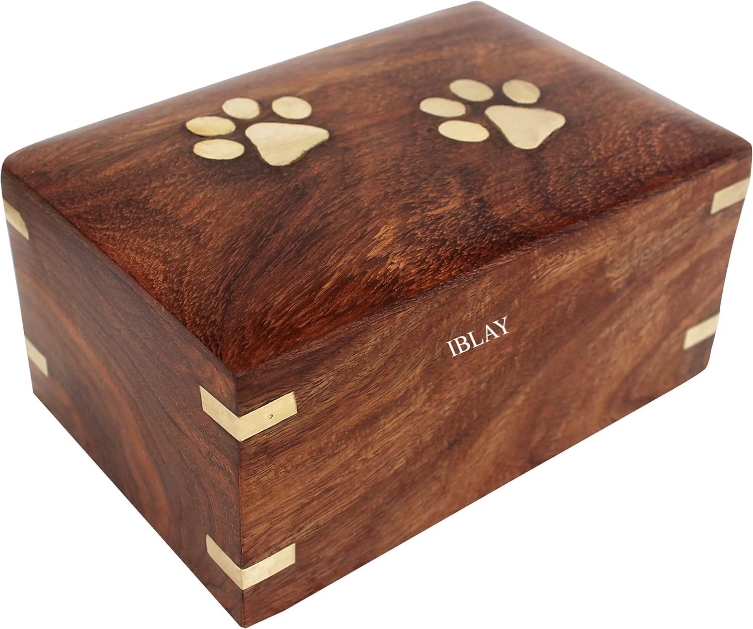 Indian Glance Pet Urn - Brown Solid Wooden Memorial Keepsake for Dogs, Cats (Medium: 7.5" x 5.5" x 3.5" - 100lbs or 45kg)