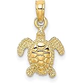 14k Yellow Gold Turtle Pendant Necklace for Women or Unisex Wear, Sea Turtle Charm with Textured Design, Symbolic Ocean Animal Jewelry for Marine Life, Nature, Beach, and Nautical Fashion