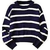 MakeMeChic Girl's Striped Sweater Long Sleeve Colorblock Roundneck Drop Shoulder Knit Loose Pullovers