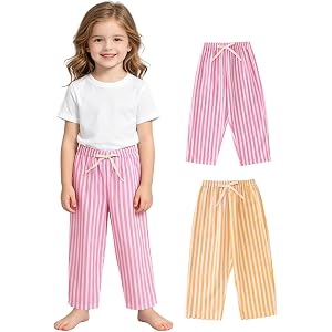 JOYTHREADS Toddler Boys Girls Cotton Linen Pants 2-Pack Kids Summer Lightweight Striped Long Pants 2-7 Years